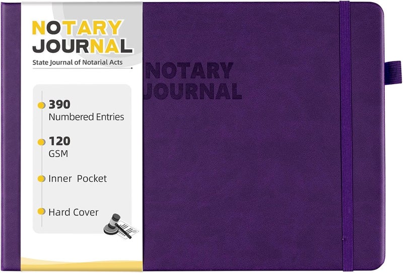 Homlive Notary Journal Log Book, Notary Book with 390 Record Entries, 10"X7" Notary Log Books Notarial Public Journal for Notarial Acts, Hardcover, 120gsm Thick Numbered Pages, Purple - Image 1